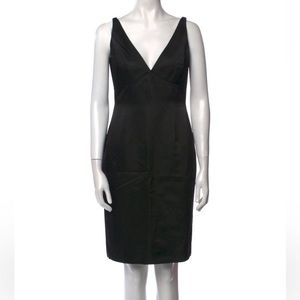 Pamella Roland Silk Black Dress V Neck Cocktail Party Sheeth Pencil Size 4